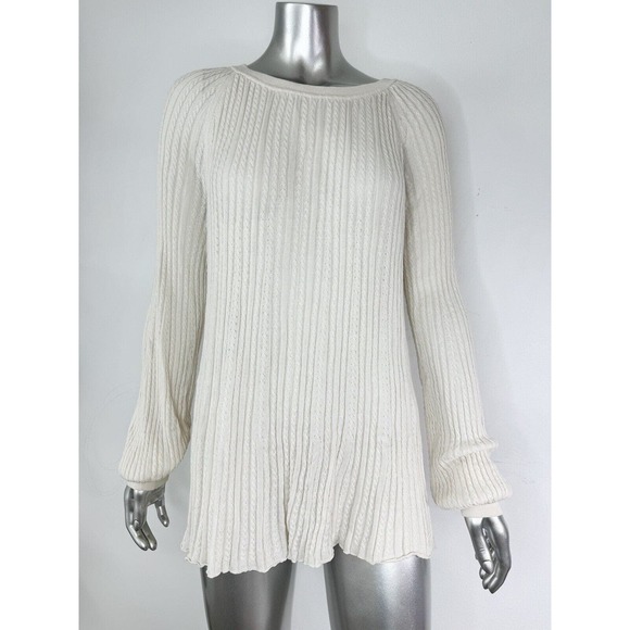 Elie Tahari Cloud White Sweater Cable Knit Silk Pullover cottage farmhouse M - Picture 13 of 15